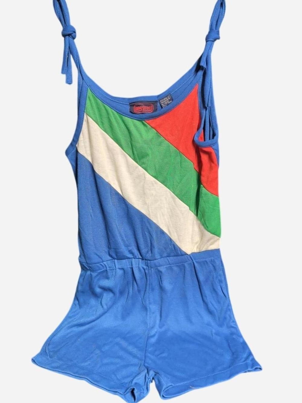 Longstreet blue, green, red, aVintage 70s/80s Longstreet Colorblock Romper